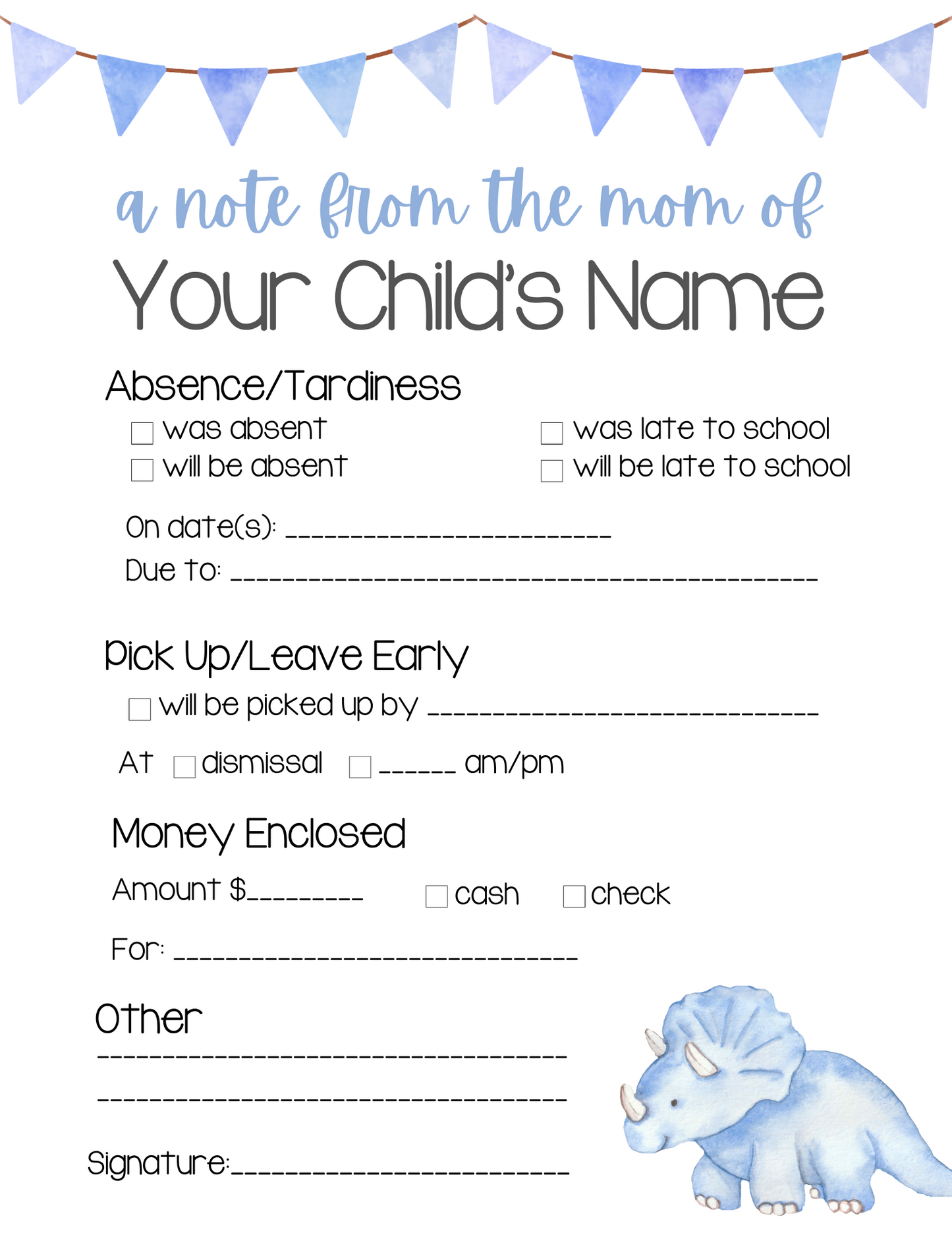 School Notes & Money Envelope Bundle