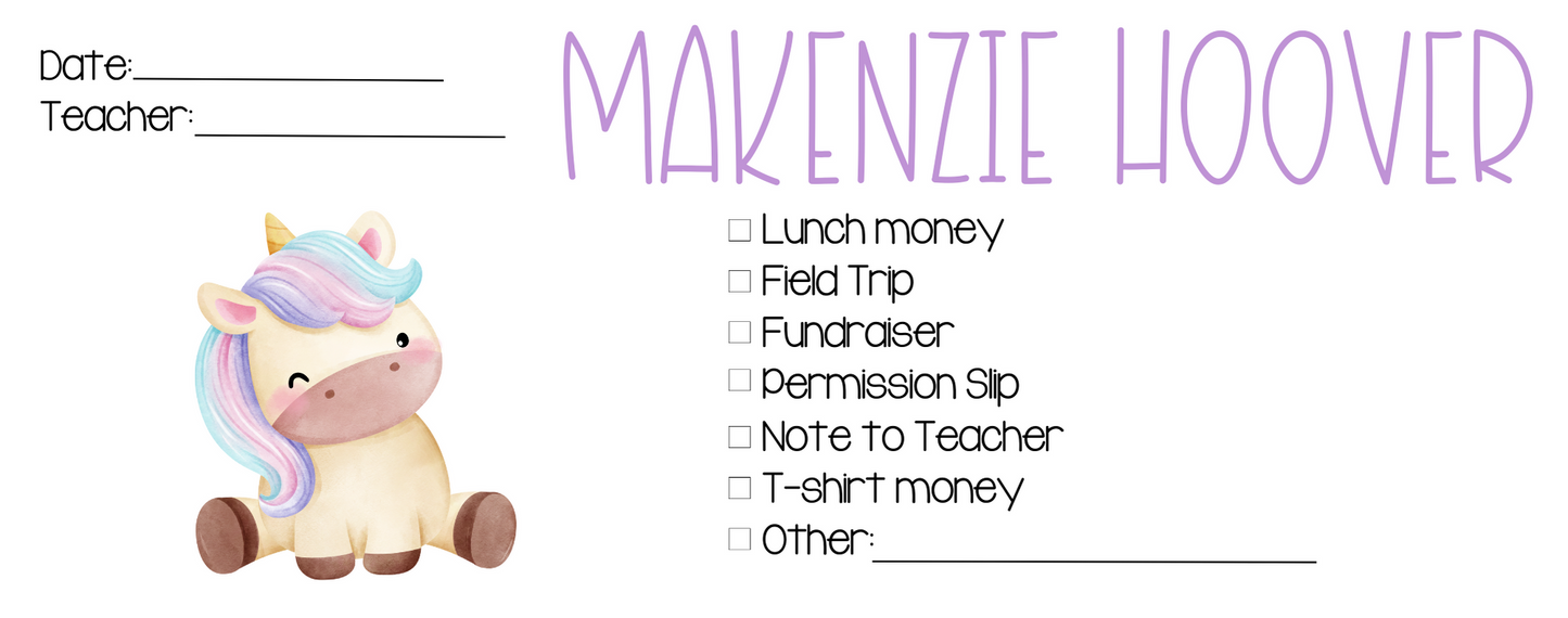 School Notes & Money Envelope Bundle