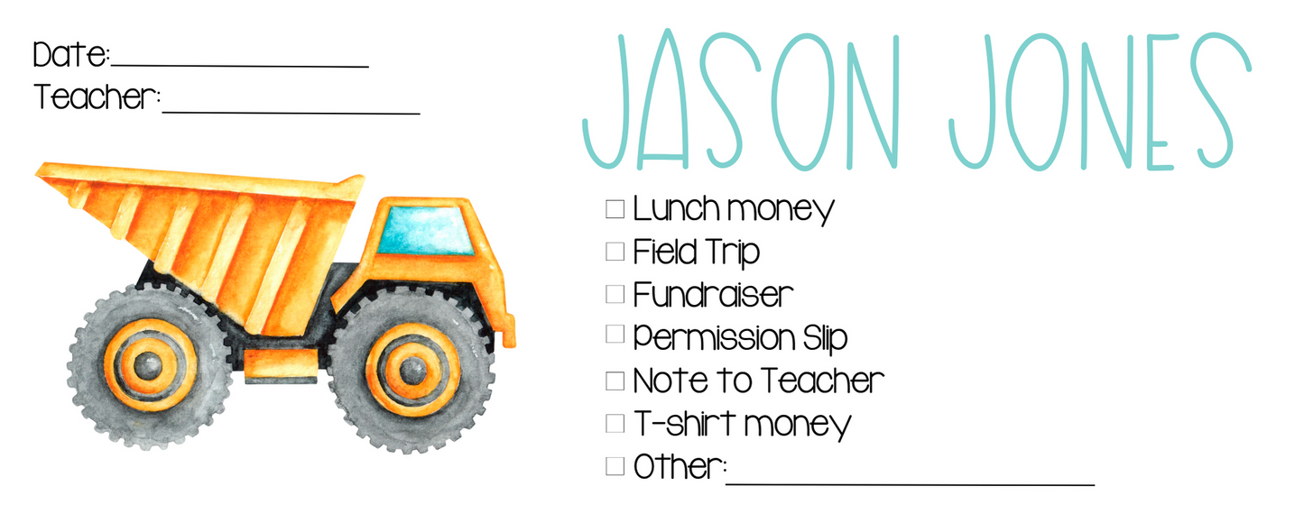 School Money Envelopes