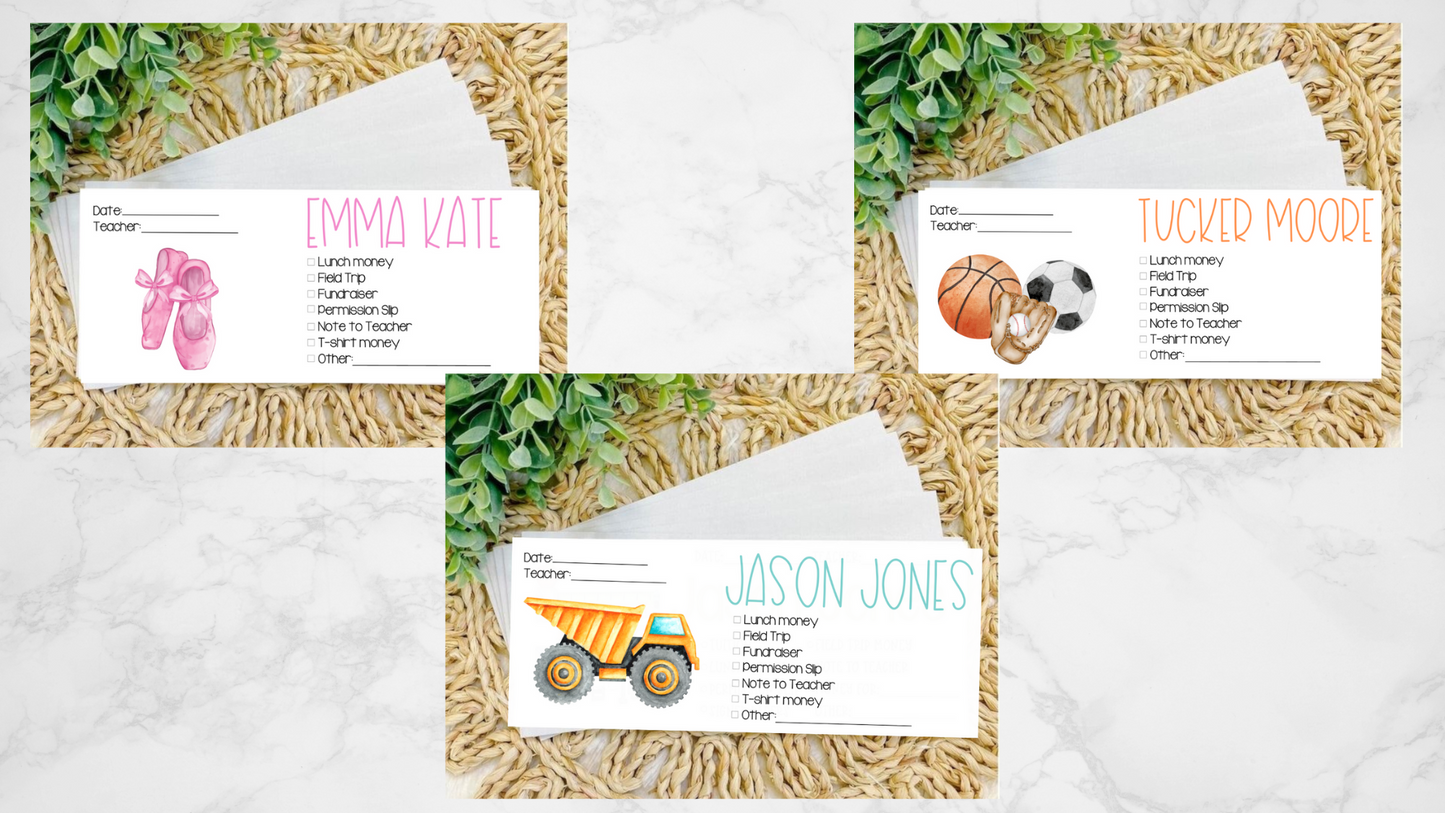 School Money Envelopes